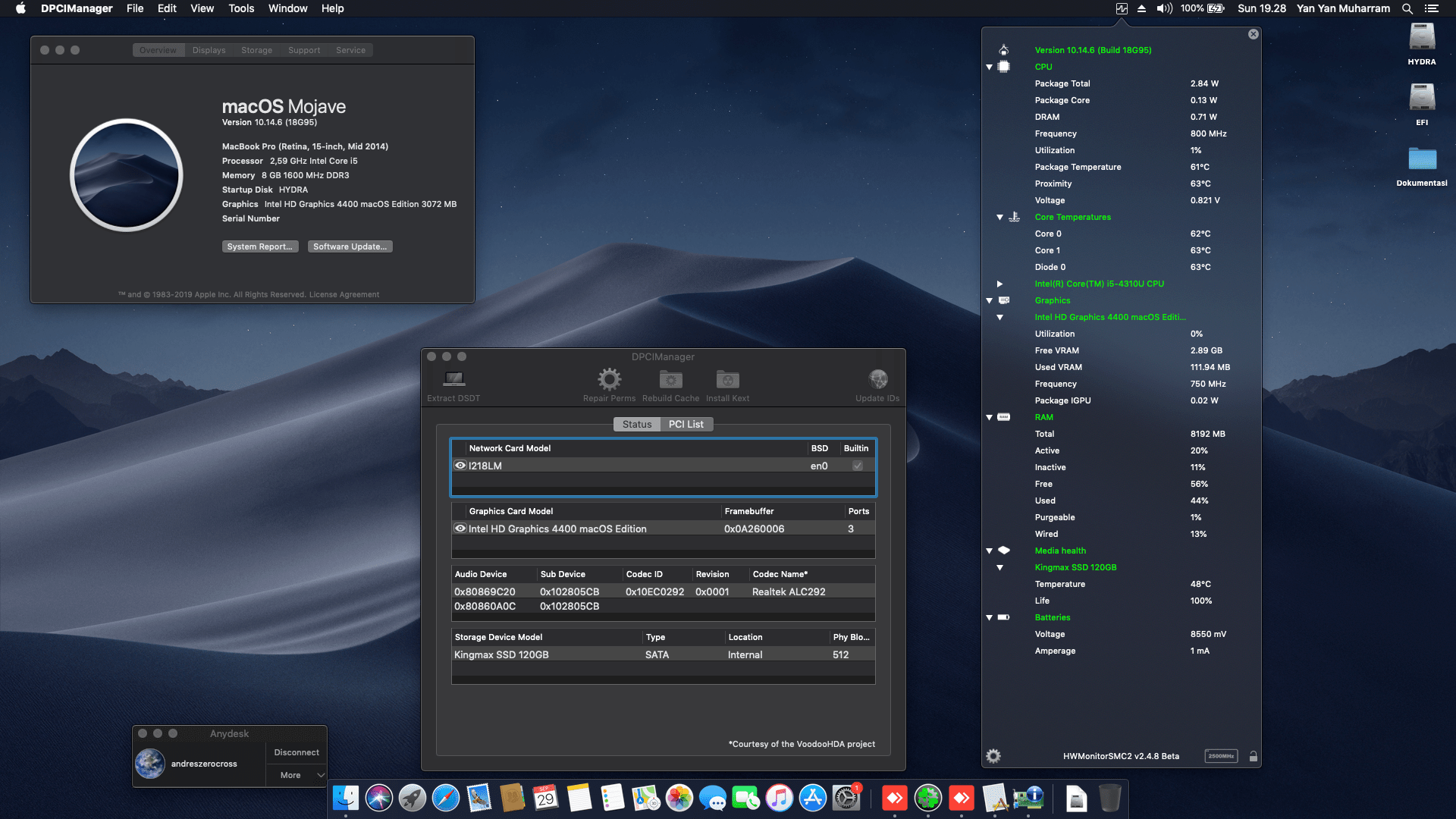 Success Hackintosh macOS Mojave 10.14.6 Build 18G95 at Dell Latitude E7440